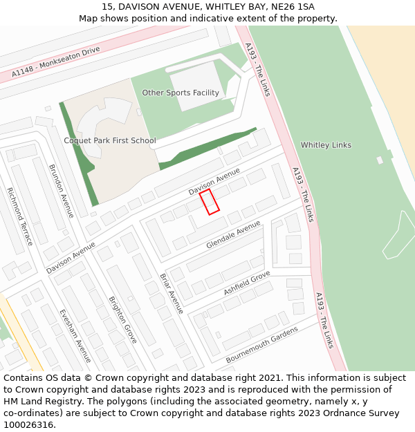 15, DAVISON AVENUE, WHITLEY BAY, NE26 1SA: Location map and indicative extent of plot