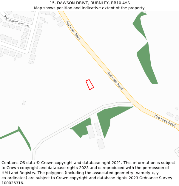 15, DAWSON DRIVE, BURNLEY, BB10 4AS: Location map and indicative extent of plot