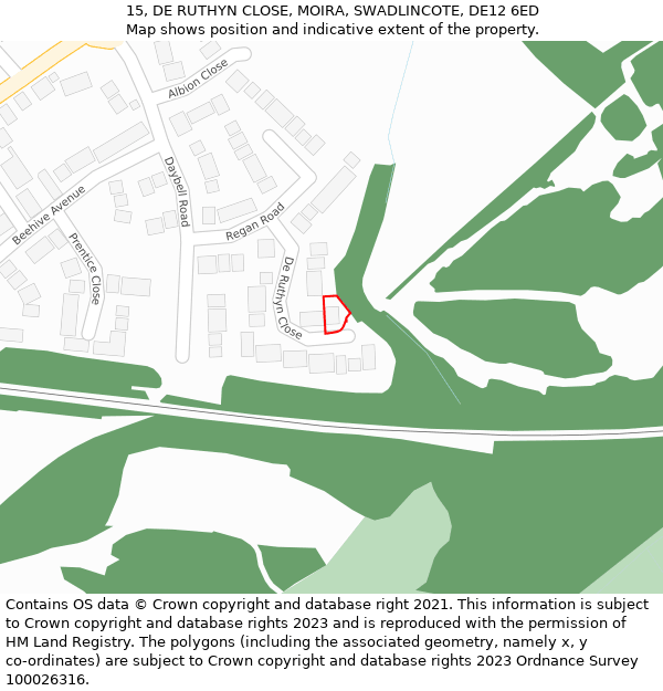 15, DE RUTHYN CLOSE, MOIRA, SWADLINCOTE, DE12 6ED: Location map and indicative extent of plot