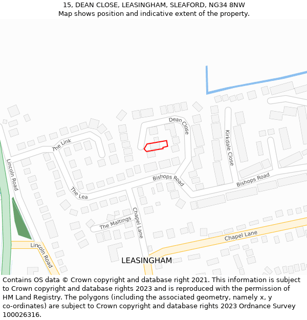 15, DEAN CLOSE, LEASINGHAM, SLEAFORD, NG34 8NW: Location map and indicative extent of plot