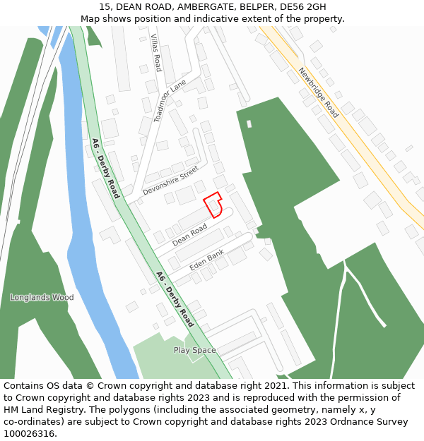 15, DEAN ROAD, AMBERGATE, BELPER, DE56 2GH: Location map and indicative extent of plot