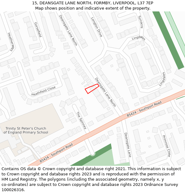 15, DEANSGATE LANE NORTH, FORMBY, LIVERPOOL, L37 7EP: Location map and indicative extent of plot