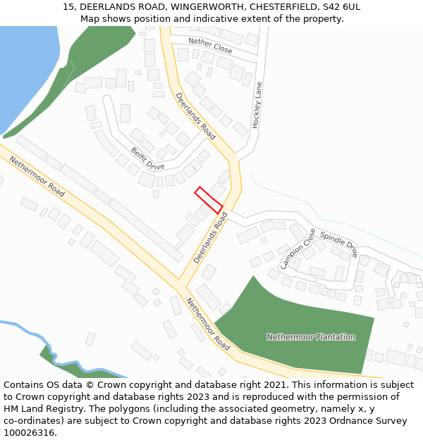 15, DEERLANDS ROAD, WINGERWORTH, CHESTERFIELD, S42 6UL: Location map and indicative extent of plot