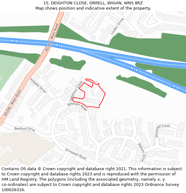 15, DEIGHTON CLOSE, ORRELL, WIGAN, WN5 8RZ: Location map and indicative extent of plot