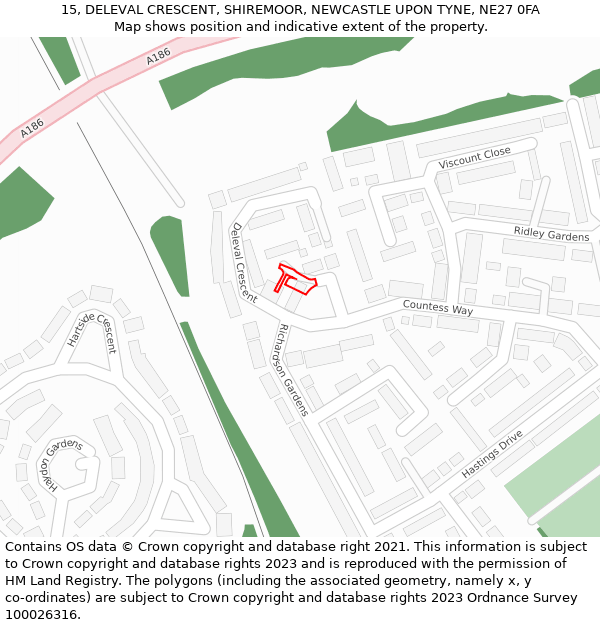 15, DELEVAL CRESCENT, SHIREMOOR, NEWCASTLE UPON TYNE, NE27 0FA: Location map and indicative extent of plot