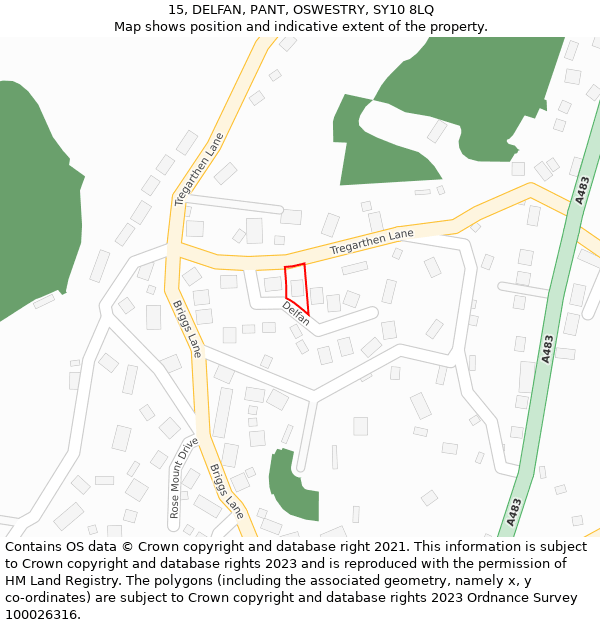 15, DELFAN, PANT, OSWESTRY, SY10 8LQ: Location map and indicative extent of plot