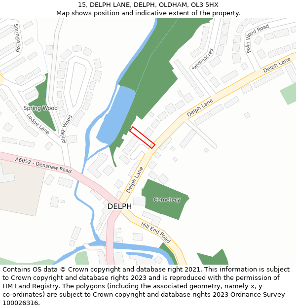 15, DELPH LANE, DELPH, OLDHAM, OL3 5HX: Location map and indicative extent of plot