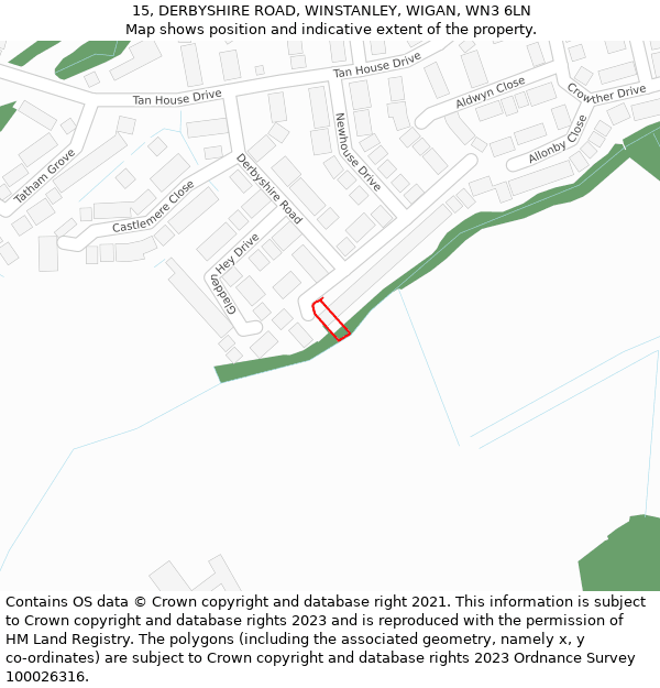 15, DERBYSHIRE ROAD, WINSTANLEY, WIGAN, WN3 6LN: Location map and indicative extent of plot