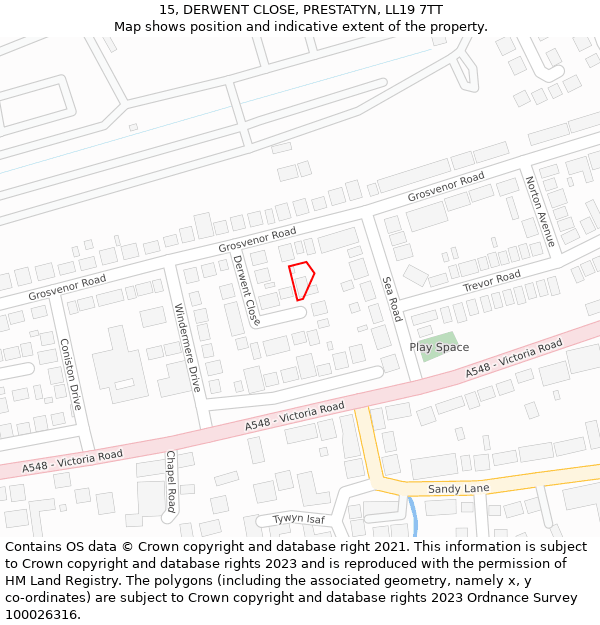 15, DERWENT CLOSE, PRESTATYN, LL19 7TT: Location map and indicative extent of plot