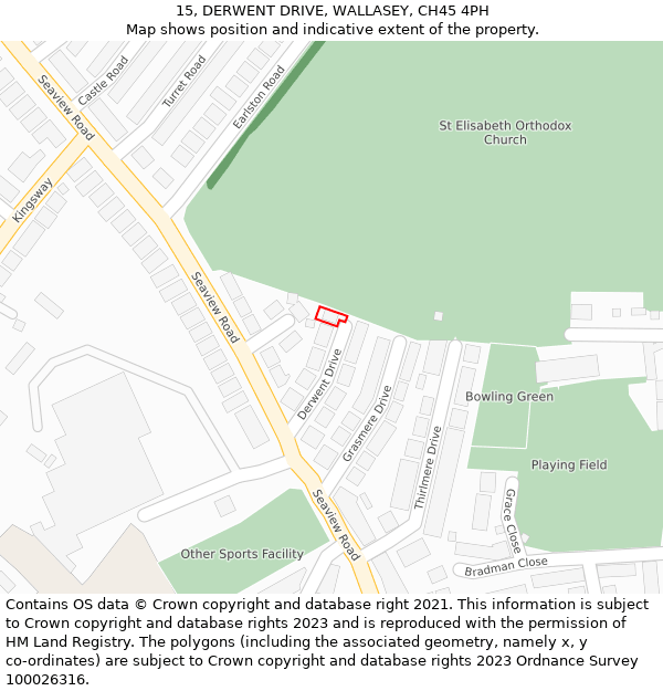 15, DERWENT DRIVE, WALLASEY, CH45 4PH: Location map and indicative extent of plot