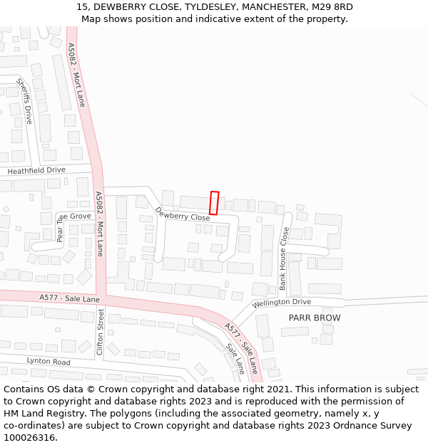 15, DEWBERRY CLOSE, TYLDESLEY, MANCHESTER, M29 8RD: Location map and indicative extent of plot