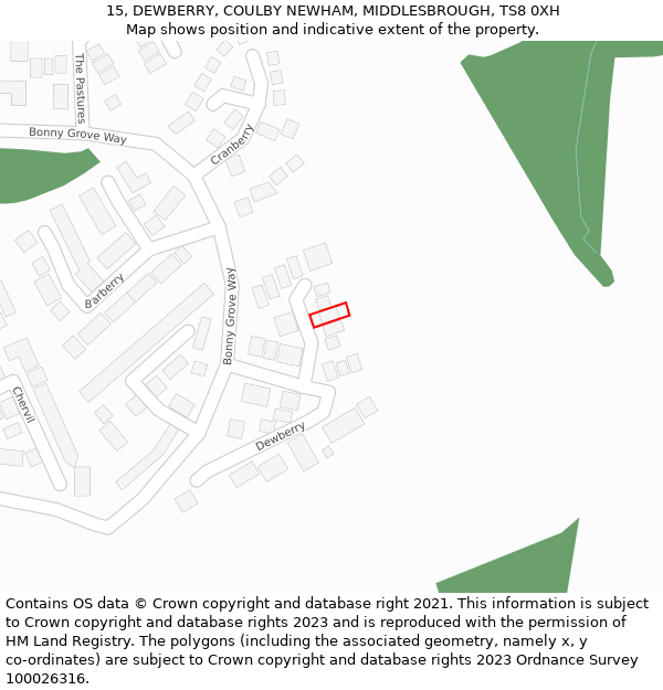 15, DEWBERRY, COULBY NEWHAM, MIDDLESBROUGH, TS8 0XH: Location map and indicative extent of plot