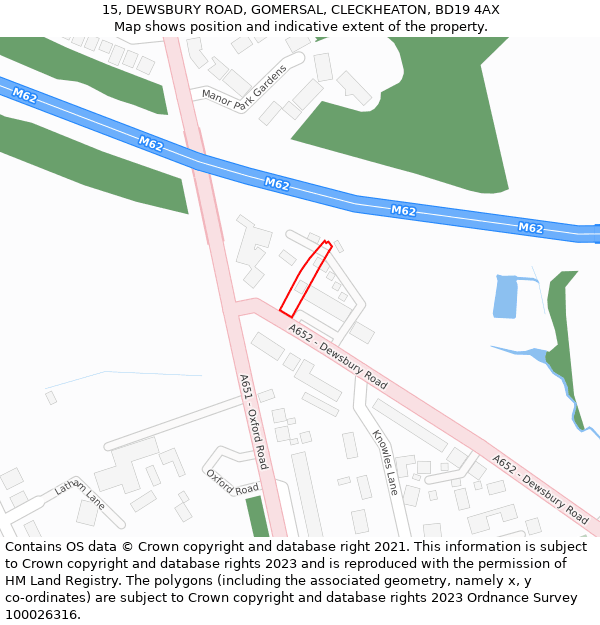 15, DEWSBURY ROAD, GOMERSAL, CLECKHEATON, BD19 4AX: Location map and indicative extent of plot