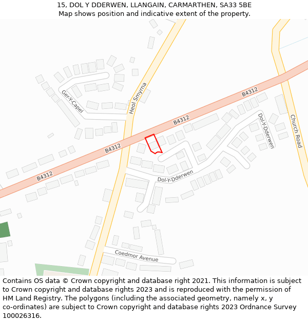 15, DOL Y DDERWEN, LLANGAIN, CARMARTHEN, SA33 5BE: Location map and indicative extent of plot