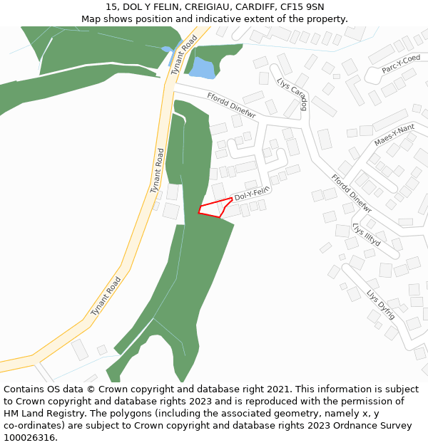 15, DOL Y FELIN, CREIGIAU, CARDIFF, CF15 9SN: Location map and indicative extent of plot