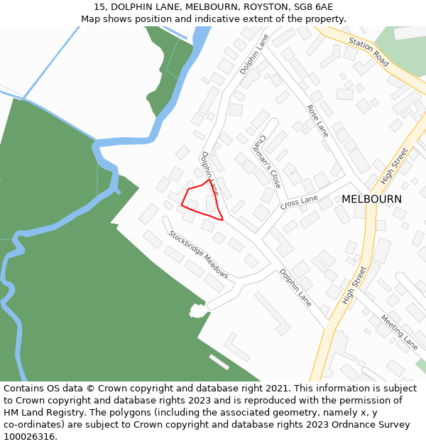 15, DOLPHIN LANE, MELBOURN, ROYSTON, SG8 6AE: Location map and indicative extent of plot