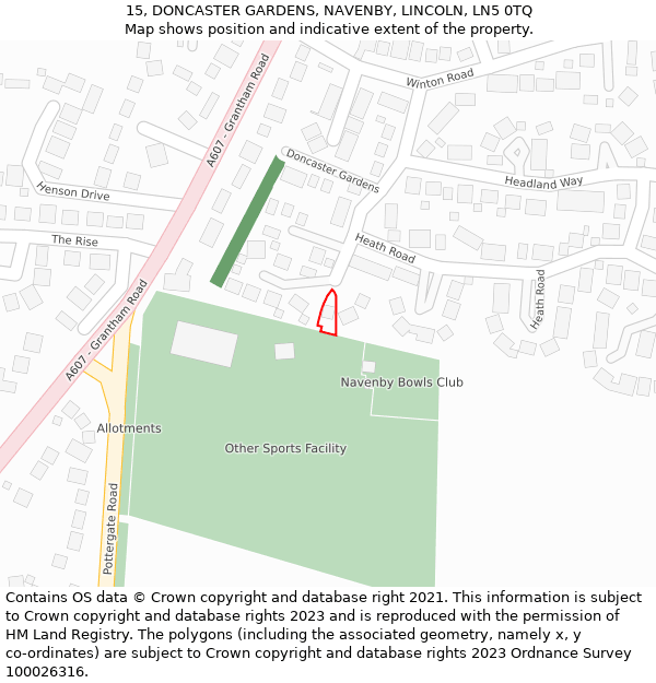 15, DONCASTER GARDENS, NAVENBY, LINCOLN, LN5 0TQ: Location map and indicative extent of plot