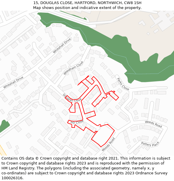 15, DOUGLAS CLOSE, HARTFORD, NORTHWICH, CW8 1SH: Location map and indicative extent of plot