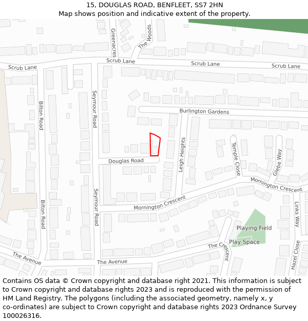 15, DOUGLAS ROAD, BENFLEET, SS7 2HN: Location map and indicative extent of plot