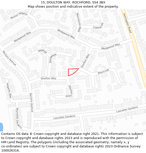 15, DOULTON WAY, ROCHFORD, SS4 3BX: Location map and indicative extent of plot