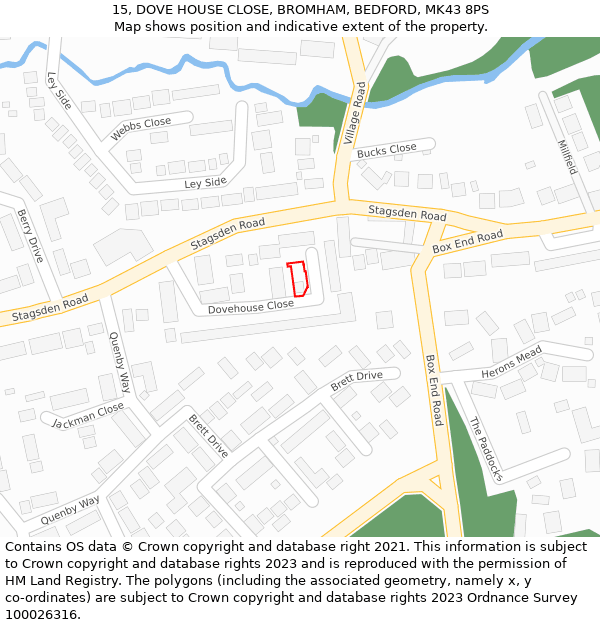 15, DOVE HOUSE CLOSE, BROMHAM, BEDFORD, MK43 8PS: Location map and indicative extent of plot