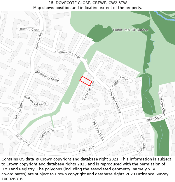 15, DOVECOTE CLOSE, CREWE, CW2 6TW: Location map and indicative extent of plot