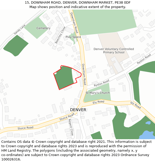 15, DOWNHAM ROAD, DENVER, DOWNHAM MARKET, PE38 0DF: Location map and indicative extent of plot