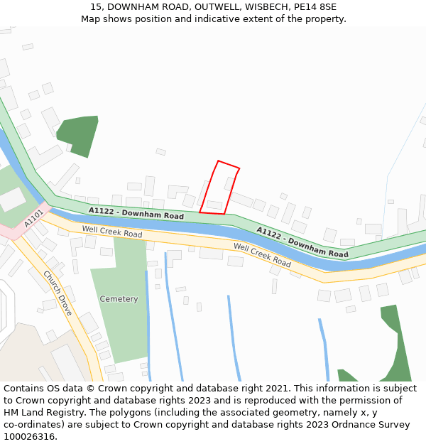 15, DOWNHAM ROAD, OUTWELL, WISBECH, PE14 8SE: Location map and indicative extent of plot