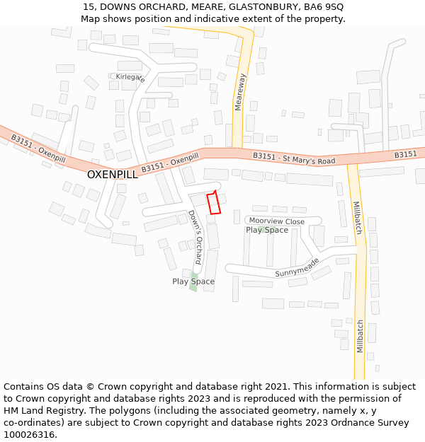 15, DOWNS ORCHARD, MEARE, GLASTONBURY, BA6 9SQ: Location map and indicative extent of plot