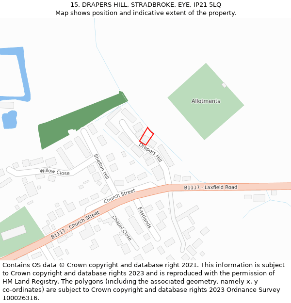 15, DRAPERS HILL, STRADBROKE, EYE, IP21 5LQ: Location map and indicative extent of plot