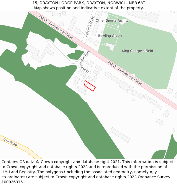 15, DRAYTON LODGE PARK, DRAYTON, NORWICH, NR8 6AT: Location map and indicative extent of plot
