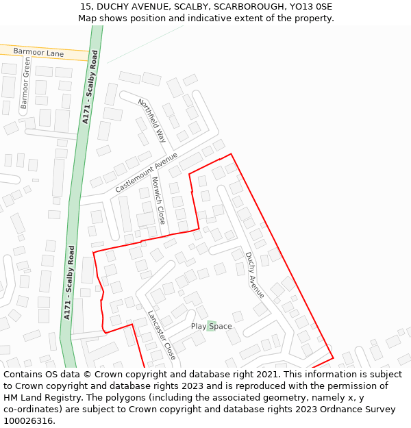 15, DUCHY AVENUE, SCALBY, SCARBOROUGH, YO13 0SE: Location map and indicative extent of plot