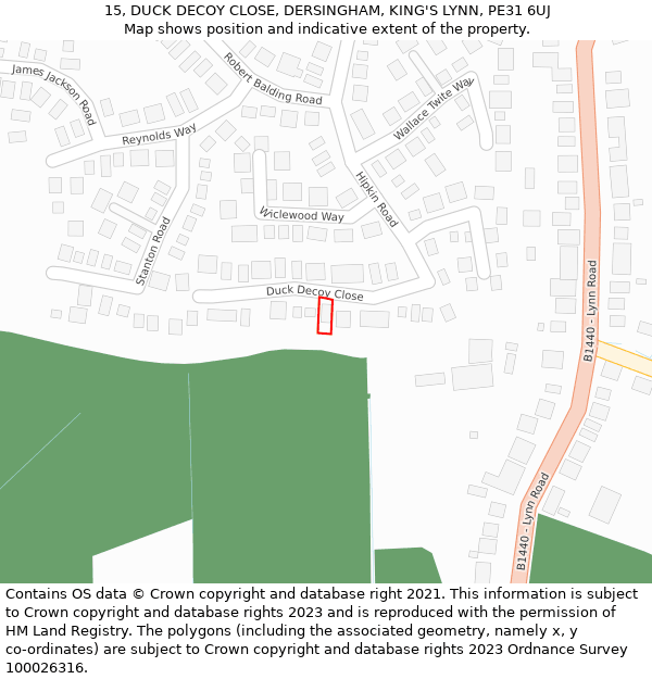 15, DUCK DECOY CLOSE, DERSINGHAM, KING'S LYNN, PE31 6UJ: Location map and indicative extent of plot