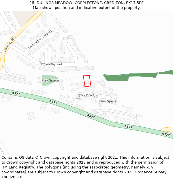 15, DULINGS MEADOW, COPPLESTONE, CREDITON, EX17 5PE: Location map and indicative extent of plot