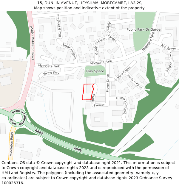 15, DUNLIN AVENUE, HEYSHAM, MORECAMBE, LA3 2SJ: Location map and indicative extent of plot