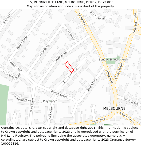 15, DUNNICLIFFE LANE, MELBOURNE, DERBY, DE73 8GE: Location map and indicative extent of plot