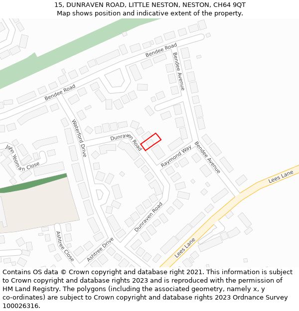 15, DUNRAVEN ROAD, LITTLE NESTON, NESTON, CH64 9QT: Location map and indicative extent of plot