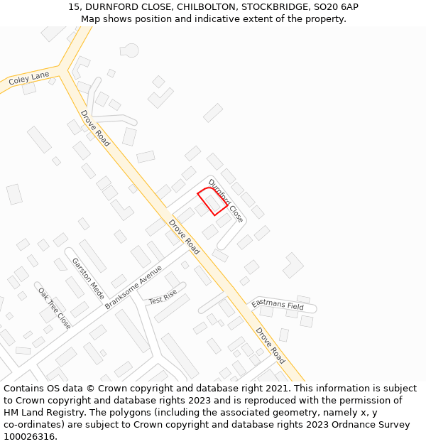 15, DURNFORD CLOSE, CHILBOLTON, STOCKBRIDGE, SO20 6AP: Location map and indicative extent of plot