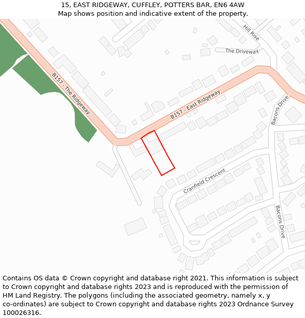 15, EAST RIDGEWAY, CUFFLEY, POTTERS BAR, EN6 4AW: Location map and indicative extent of plot