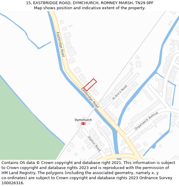 15, EASTBRIDGE ROAD, DYMCHURCH, ROMNEY MARSH, TN29 0PF: Location map and indicative extent of plot