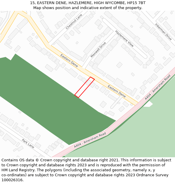 15, EASTERN DENE, HAZLEMERE, HIGH WYCOMBE, HP15 7BT: Location map and indicative extent of plot