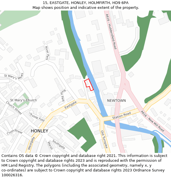 15, EASTGATE, HONLEY, HOLMFIRTH, HD9 6PA: Location map and indicative extent of plot