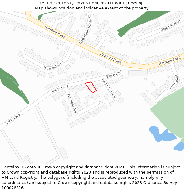 15, EATON LANE, DAVENHAM, NORTHWICH, CW9 8JL: Location map and indicative extent of plot