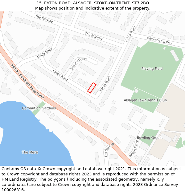 15, EATON ROAD, ALSAGER, STOKE-ON-TRENT, ST7 2BQ: Location map and indicative extent of plot