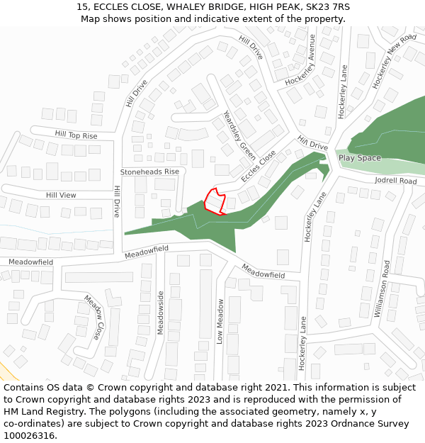 15, ECCLES CLOSE, WHALEY BRIDGE, HIGH PEAK, SK23 7RS: Location map and indicative extent of plot