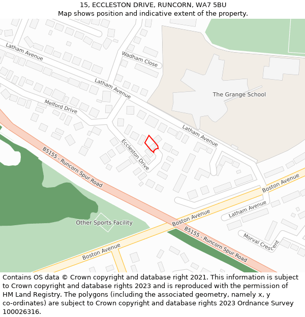 15, ECCLESTON DRIVE, RUNCORN, WA7 5BU: Location map and indicative extent of plot