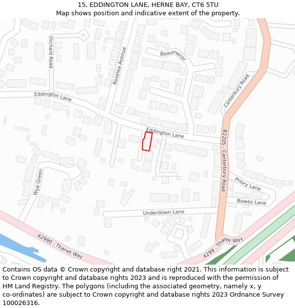 15, EDDINGTON LANE, HERNE BAY, CT6 5TU: Location map and indicative extent of plot