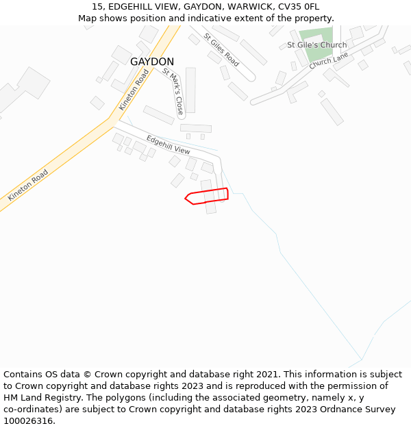 15, EDGEHILL VIEW, GAYDON, WARWICK, CV35 0FL: Location map and indicative extent of plot