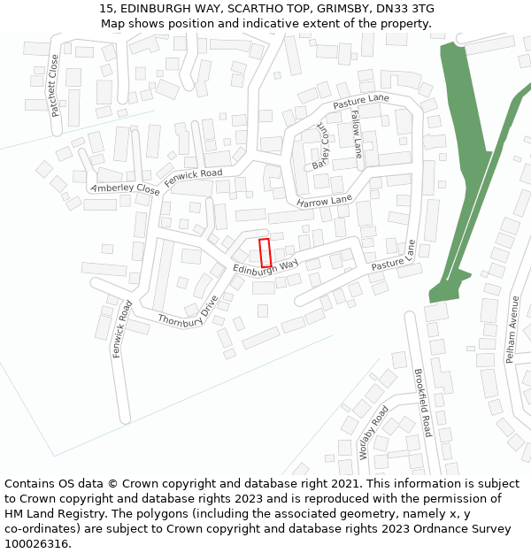 15, EDINBURGH WAY, SCARTHO TOP, GRIMSBY, DN33 3TG: Location map and indicative extent of plot