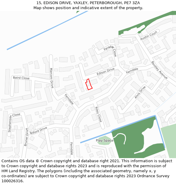 15, EDISON DRIVE, YAXLEY, PETERBOROUGH, PE7 3ZA: Location map and indicative extent of plot